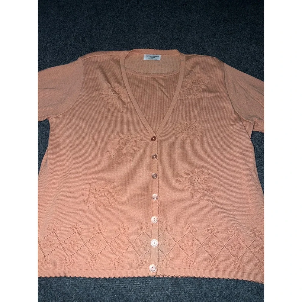 Alfred Dunner Woman 2X Peach Short Sleeve Cardigan Shell Sweater Set Vintage USA